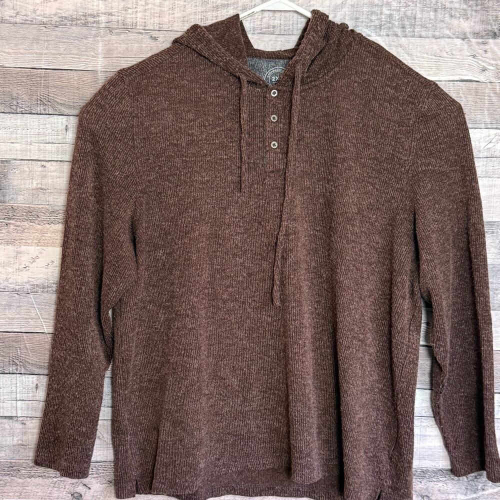Carbon 2 Cobalt Aloft Textured Henley Hoodie Sweatshirt Mens 2XL Brown Cabincore